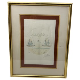 Vintage Salvador Dahli 1978/79 Libra Zodiac Hand Signed bottom right, Limited Edition 135/275