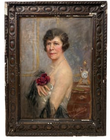 Vintage Frederique Vallet-Bisson Portrait of Mrs.X, Chalk and Pastel Painting