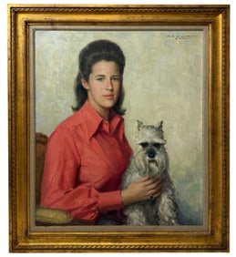 Vintage Felix De Cassio  Woman and Dog Oil on Canvas, Signed on the top right. Des Cossio as the