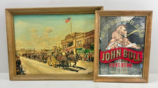 Vintage Art For Man Cave, Oil on Board Parade Past Budweiser, by Sherrill , John Bull  Beer Wall