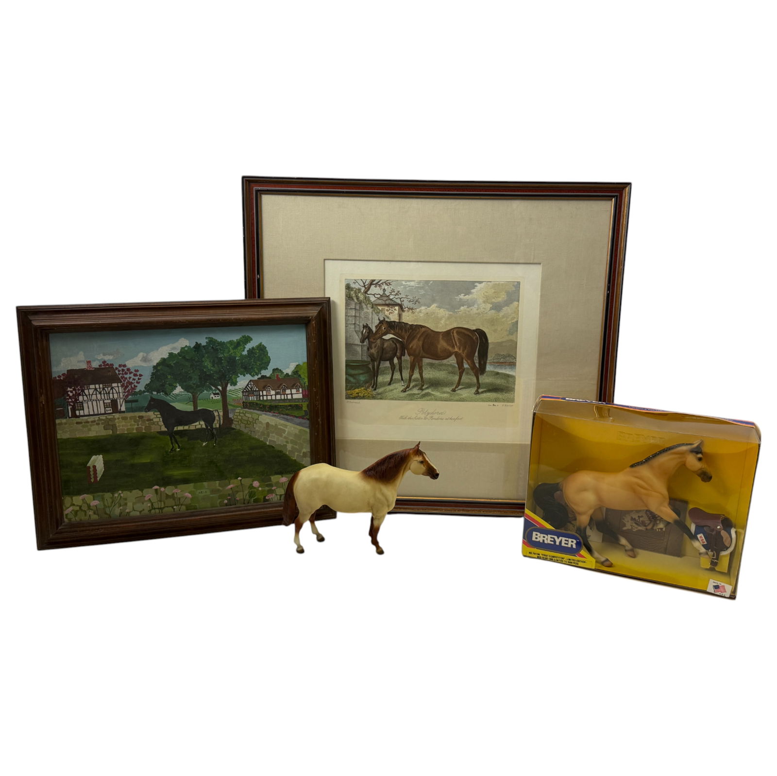 Vintage Breyer Horse Toys Engraved by E. Hacker and H. Beraud: Vintage Breyer Horse Toys First competitor Limited Edition: 2648/5000 & Breyer Rough and ReadyDun Quarter19th Century Hand-Colored Engraving Titled "Polydora" Engraved by E. Hacker and H. Beraud, meas