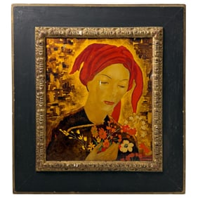 Alix Ayme Lacquer on Panel Painting Signed Dated Lower Right