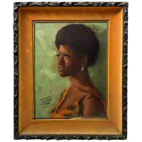 Oil Painting On Canvas Of Black Woman Signed by Leslie Benjamin DeMille