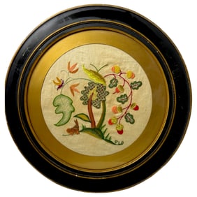 Antique Crewel Tapestry With Origional Frame