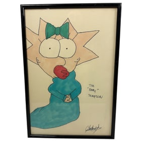 Vintage The Simpsons Watercolor Hand Drawn Signed by Bart Bucky bottom Right