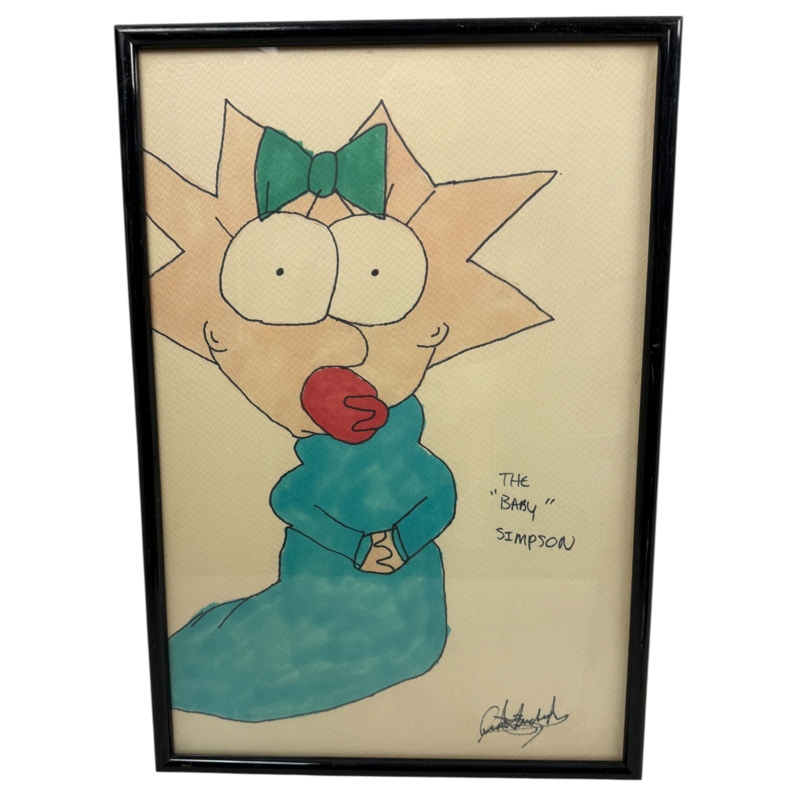 Vintage The Simpsons Watercolor Hand Drawn Signed by Bart Bucky bottom Right (1 of 3)