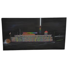 Vintage Illustration Art Station Casino Belle of Louisville Ohio River Steamboat Cruises