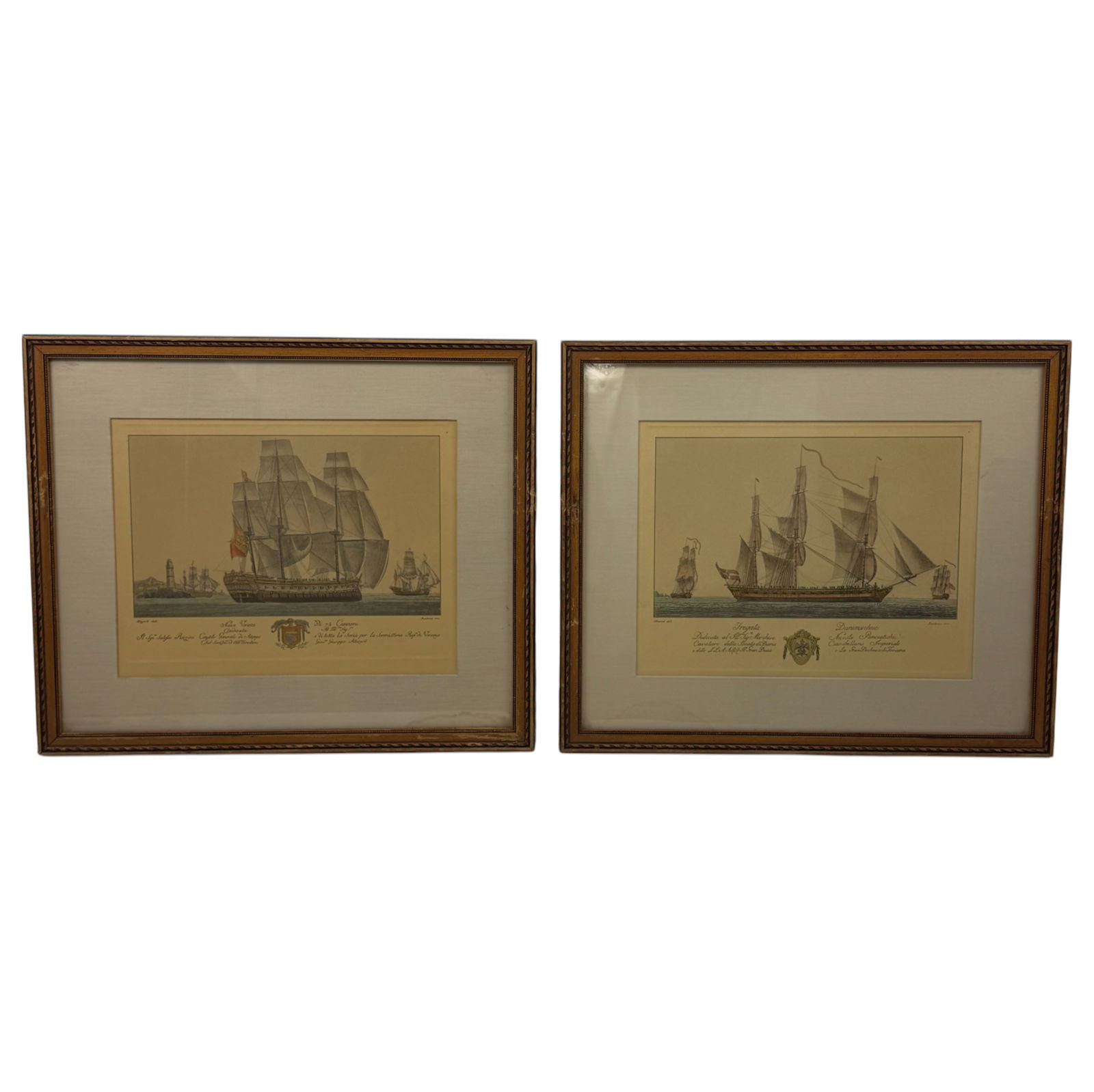 Set of two Antique Engraving of Naval Ship Boats by Fambrini Allezard Deli (1 of 8)