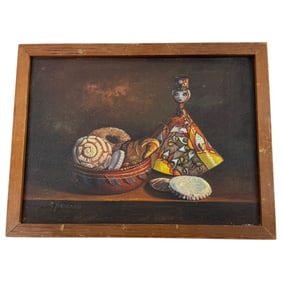 Oil on Canvas Stll Life Pasteries and Doll