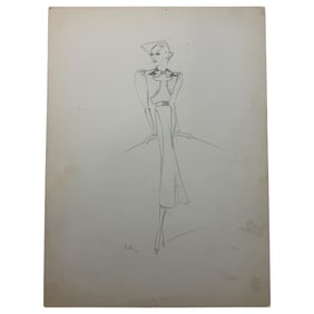 Christian Dior Fashion Design Sketch Pencil Drawing Signed & Dated