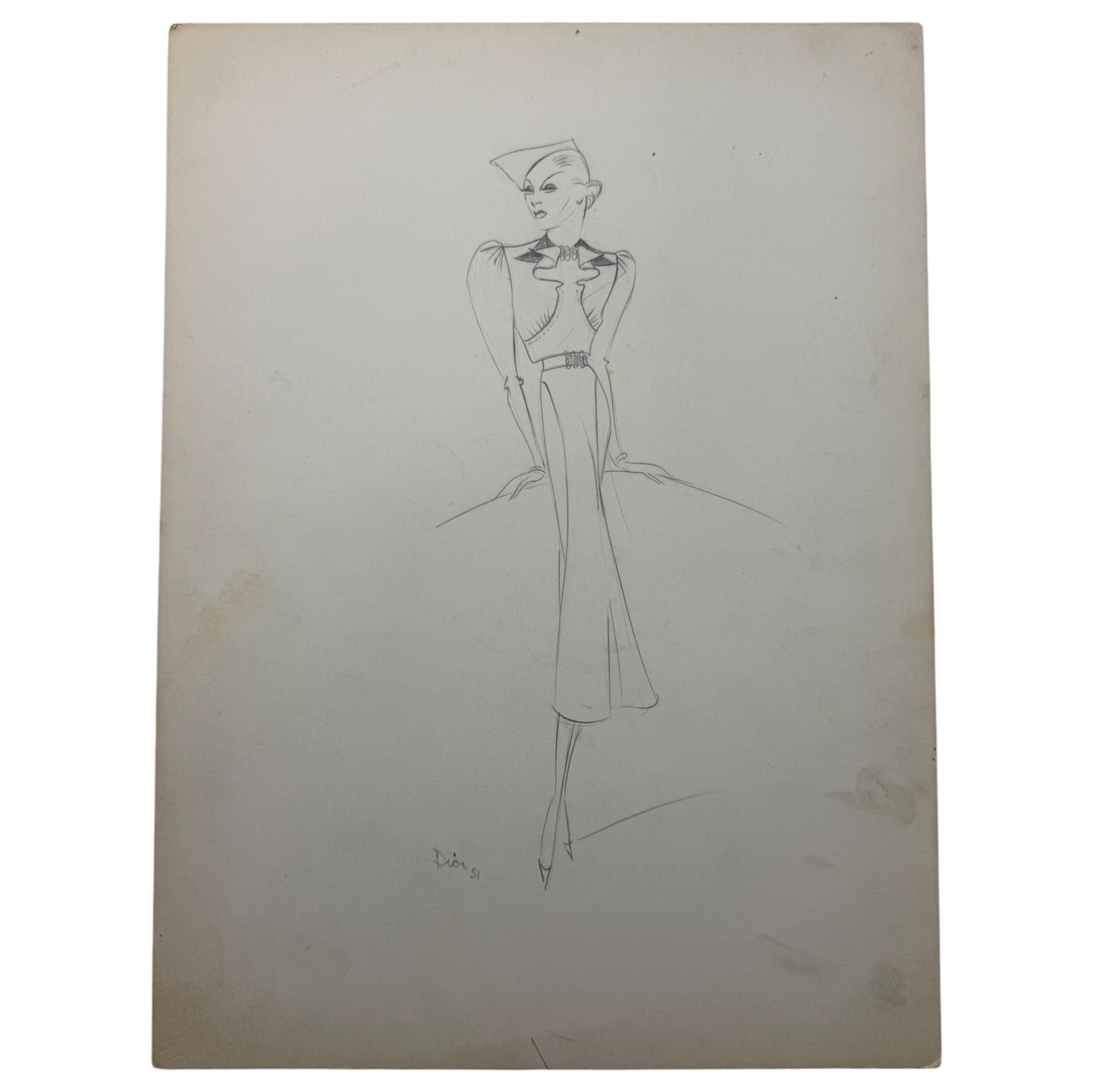 Christian Dior Fashion Design Sketch Pencil Drawing Signed & Dated (1 of 3)