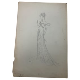 Christian Dior Fashion Design Sketch Pencil Drawing Signed & Dated