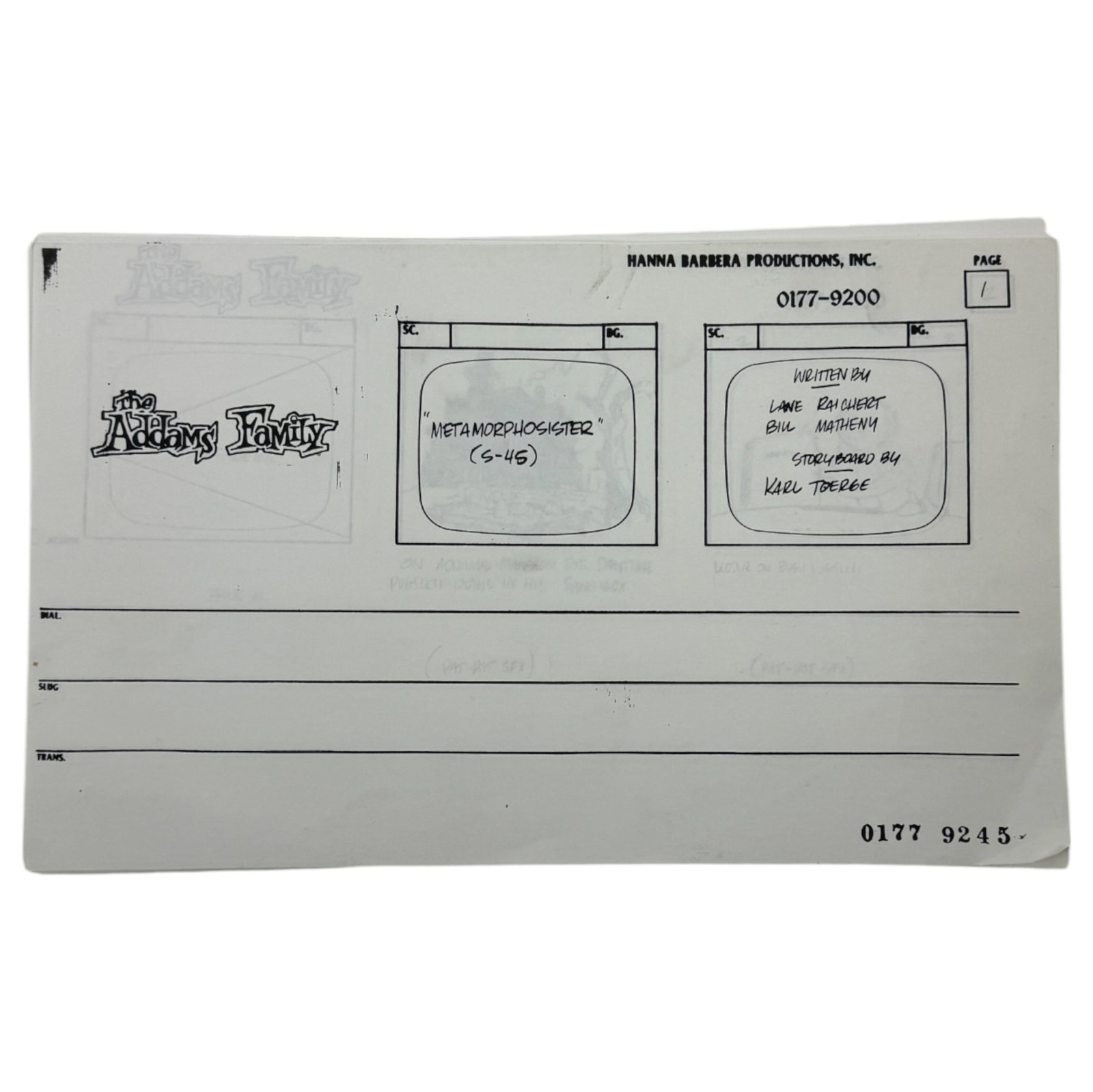 Vintage Addams Family Metamorphosister Hanna Barbera Productions Story Board 43 pages: Vintage Addams Family Metamorphosister Hanna Barbera Productions Story Board 43 pages