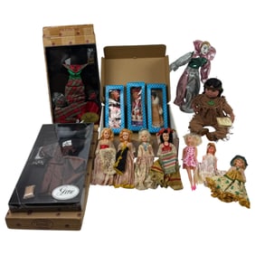 Vintage Porcelain Doll and Dresses