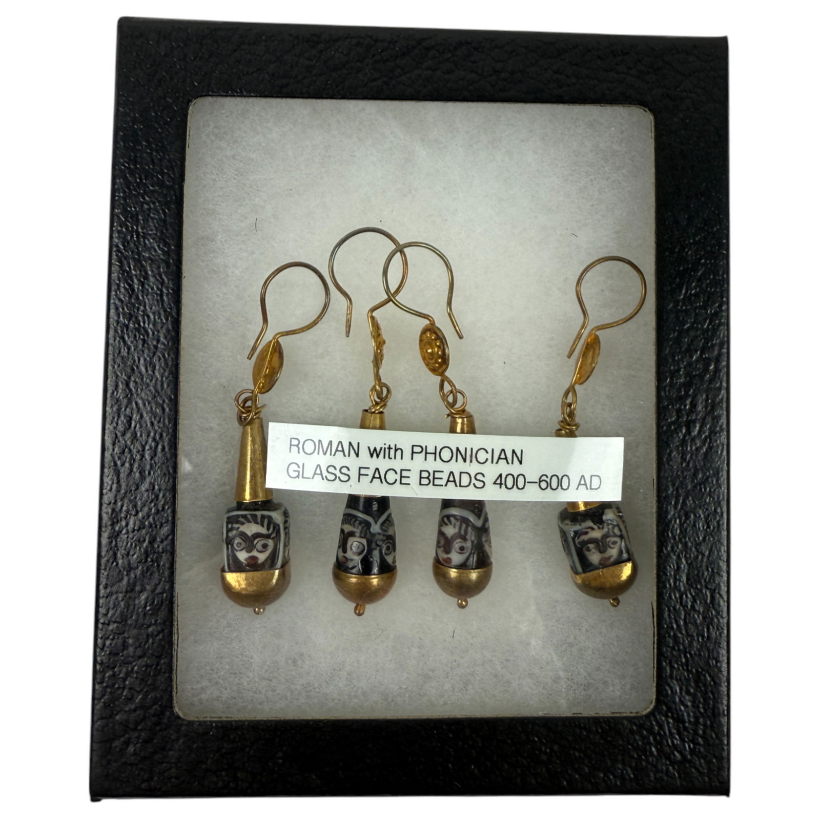 Ancient Roman Earrings with Phonician Glass Face Beads 400-600 AD (1 of 2)