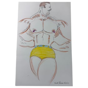Randy Coleman Signed Gay Male Interest Original Drawing Illustration Art Double Sided 17"x11"
