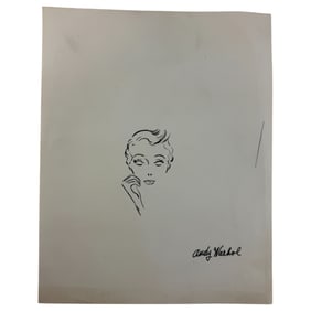 Vintage Andy Warhold Signed Drawing of a Face