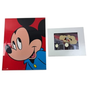 Vintage Lithograph of Cruella Deville from Disney 101 Dalmations and Mickey Mouse Laminart