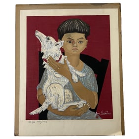 Vintage Lithograph Print of Young Boy and His Dog,Limited Edition 100/100 Signed on Bottom Right by