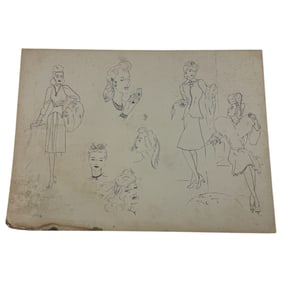 Vintage Origional Sketch of Fashion Art from 1934