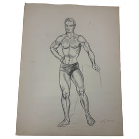 Vintage Gay Art Charcoal Pencil Drawing Signed On The Bottom Right by OGrant
