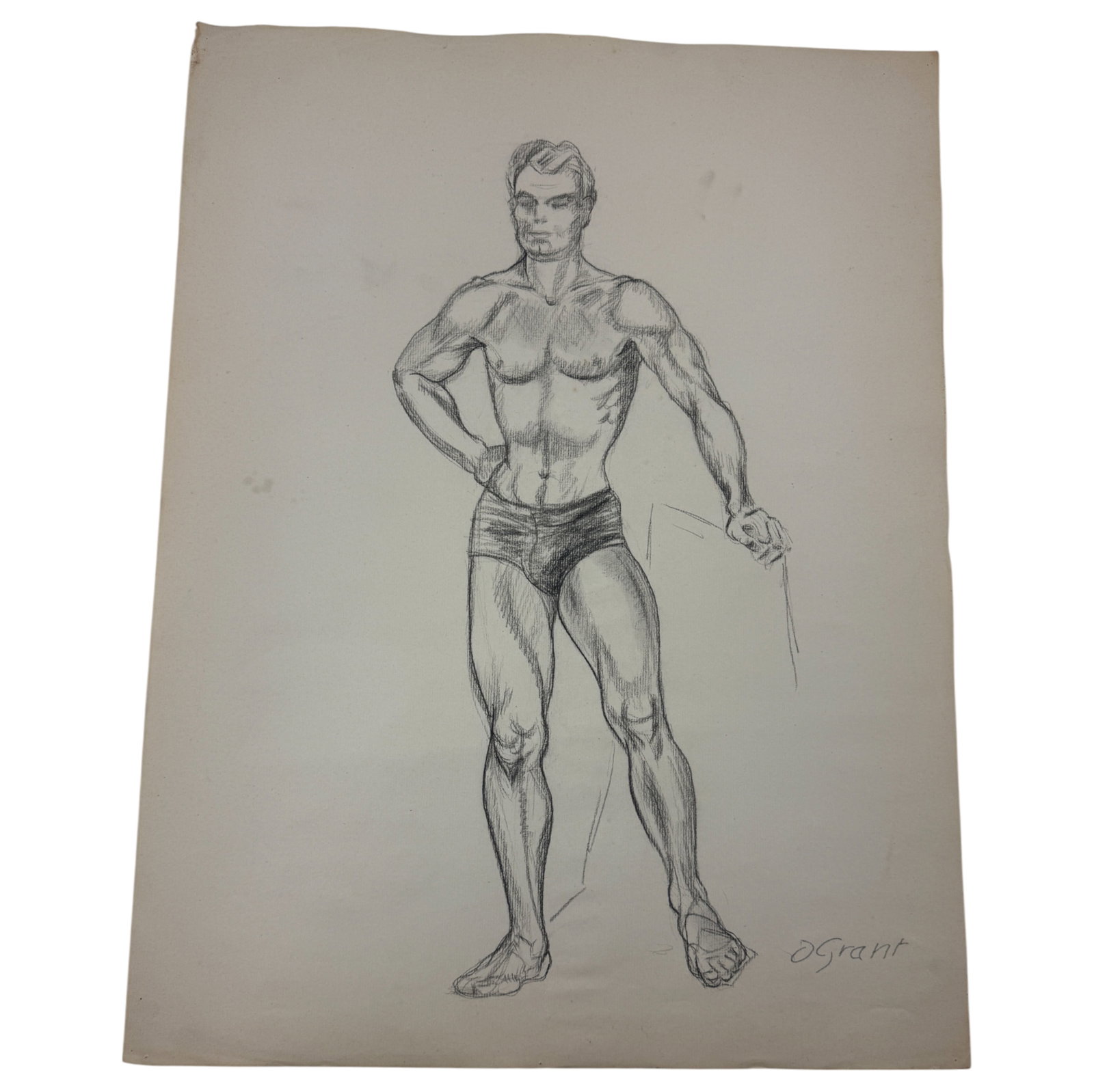 Vintage Gay Art Charcoal Pencil Drawing Signed On The Bottom Right by OGrant: Vintage Gay Art Drawing Signed On The Bottom Right by OGrant size is 25x19 inches
