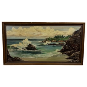 Lanscape Ocean Shore Oil on Canvas Signed Lower Left CA Artist