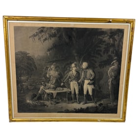 Painted Engraving Gen. Marion in his Swap Encampment Inviting A British Officer to Dinner