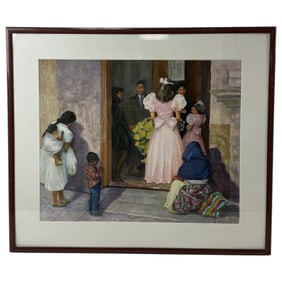 Vintage Eddie Dunlap Water-color, Oil and Pastel Painting Called Wishes signed in the Bottom Left