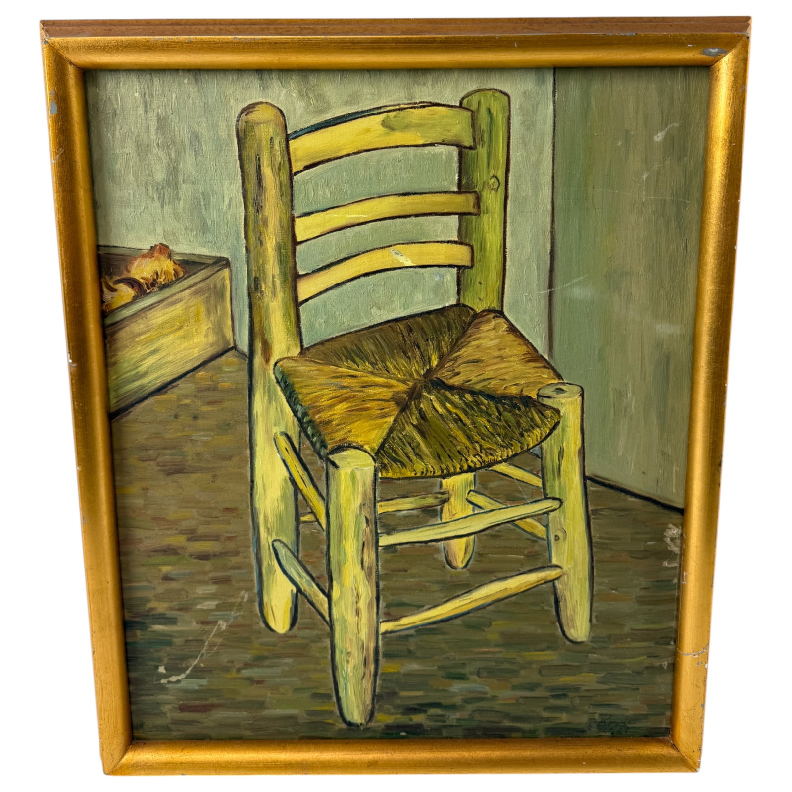 Impressionists Art Reproduction of Van Goghs Chair by Kazuko Miyamoto: Impressionists Art Reproduction of Van Goghs Chair by Kazuko Miyamoto, size is 20x17 inches