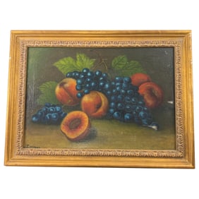 Antique Oil on Canvas Still life of Assorted Fruit
