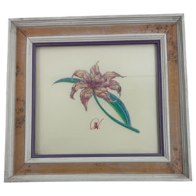 Vintage Contemperary Colored Pencil Drawing of a Lily