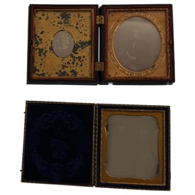 Antique Victorian Daguerreotype Photograph with Origional Backing and Frame Lot of 2