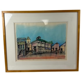 Stanley Felderman - Concept Drawing of Urban Landscape Ink Pastel and Crayon Drawing Dated 9/91