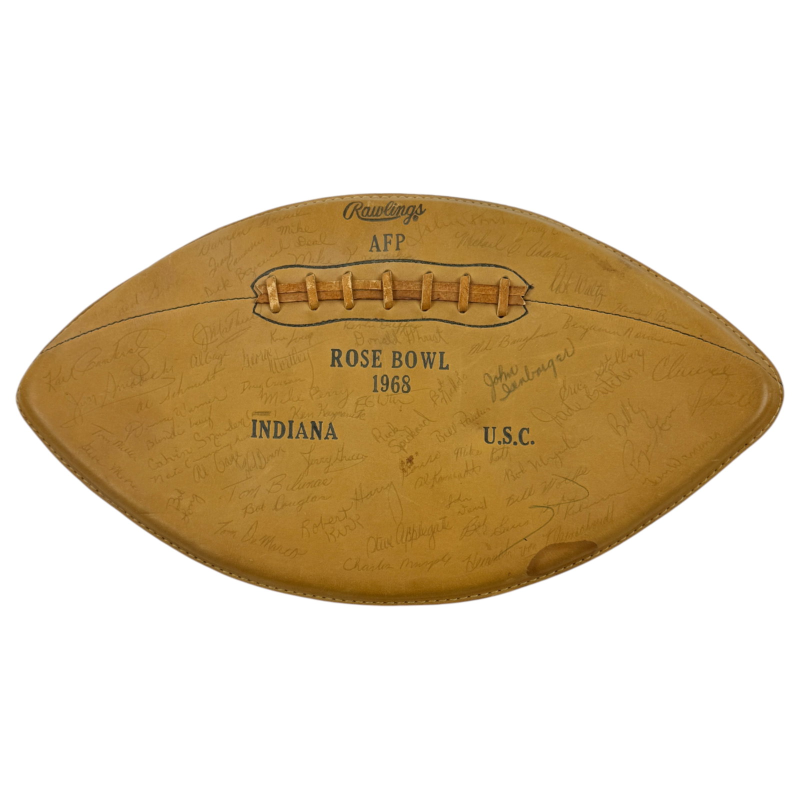 1967 Indiana Hooseris Big Ten Champs Team Signed 1968 Rose Bowl Football. 50+ Signatures.: 1967 Indiana Hooseris Big Ten Champs Team Signed 1968 Rose Bowl Football. 50+ Signatures.