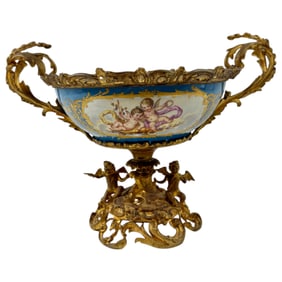 French Sevres Gilt Bronze Mounted Porcelain Centerpiece Bowl
