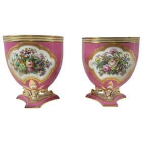 19th Century French Porcelain Urns with Painted Scenes