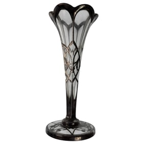 Antique Art Nouveau American Sterling Silver Overlay Crystal Vase