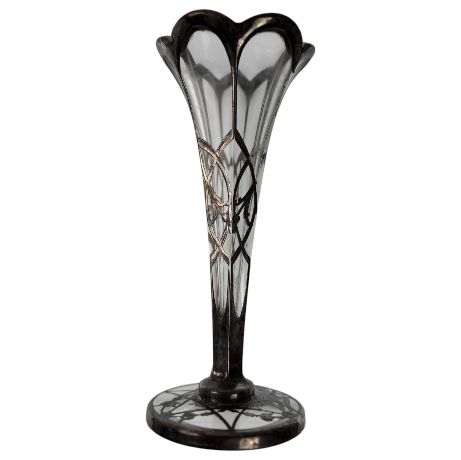 Antique Art Nouveau American Sterling Silver Overlay Crystal Vase (1 of 4)