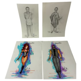 Vintage Original Hand Drawing by Judy Truchan — The Code and Batman Show Illustration Art Lot of 4