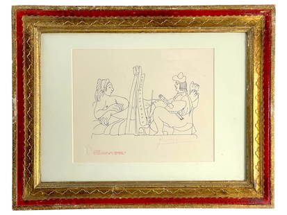 Pablo Picasso - Lithograph Signed Bottom Right and Embossed Bottom Left: Pablo Picasso - Lithograph Signed Bottom Right and Embossed Bottom Left. 80th Anniversary. Size with frame: 18" x 14". Size of litho: 10" x 8".
