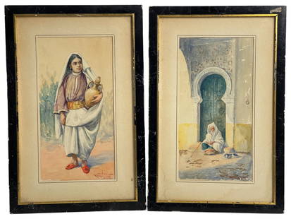 Enrique Marin - Watercolor on Paper, Pair of Paintings: Enrique Marin - Watercolor on Paper, Pair of Paintings. Signed bottom right, on both paintings. Size with frame: 10 1/2" x 16".
