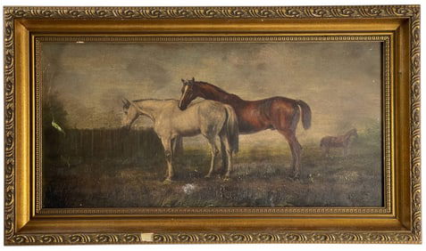 Antique Oil on Board Folk Art Horse Painting