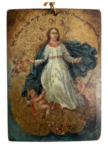 Antique 17th/18th Century Spanish Icon Painting The Immaculate Conception