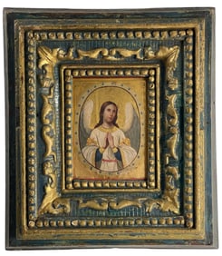 Antique Russian Oil on Wood Panel Hand Painted Icon