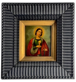 Antique Russian Oil on Wood Panel Hand Painted Icon