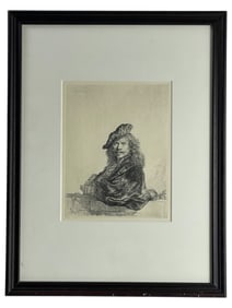 Rembrandt Self Portrait Leaning on a Still Stone Etching