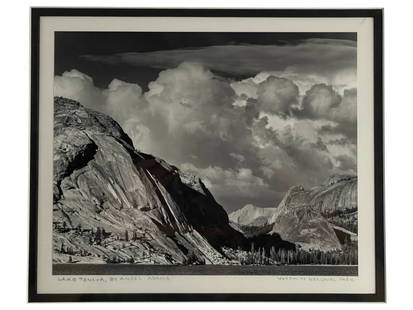 Ansel Adams (1902-1984) Lake Tenaya, Yosemite National Park: Ansel Adams (1902-1984) Lake Tenaya, Yosemite National Park. Silver gelatin photograph, mounted to board. Size with frame: 17" x 15 1/2". Size of photo: 9 1/2" x 7 1/2".