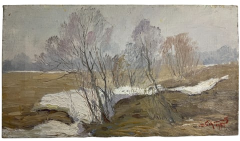 Oleksiy Bednoshey (Ukranian) - "The Last Snow" Oil on Canvas 1987