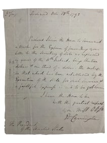 Edward Carrington (1748-1810) Lieutenant Colonel Revolutionary War Hand Written and Signed Letter to